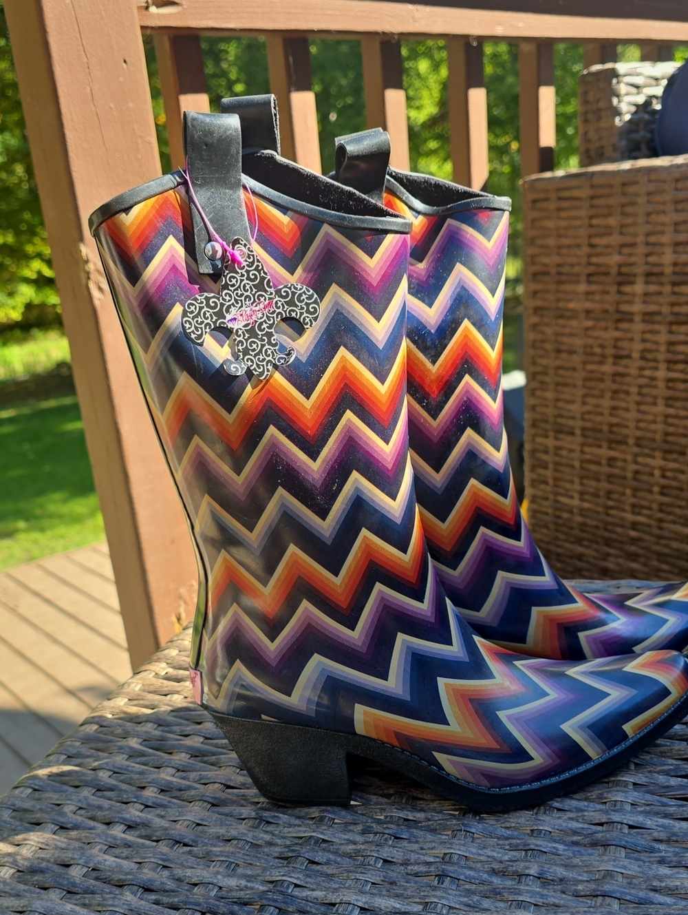 Blazin Roxx Zigzag Chevron Mid-Calf Rain Boots in Purple, Orange, Navy & Pink